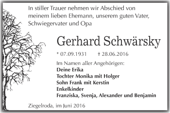Traueranzeige von Gerhard Schwärsky von WVG - Wochenspiegel Merseburg
