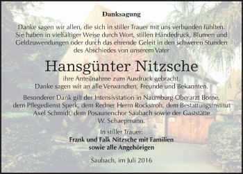 Traueranzeige von Hansgünter Nitzsche von Mitteldeutsche Zeitung Naumburg/Nebra