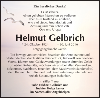 Traueranzeige von Helmut Gelbrich von Mitteldeutsche Zeitung Bitterfeld