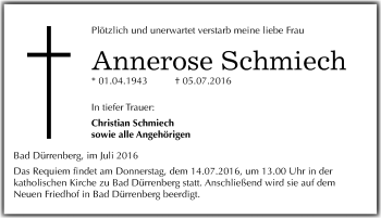 Traueranzeige von Annerose Schmiech von Mitteldeutsche Zeitung Merseburg/Querfurt