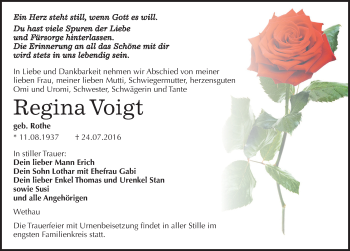 Traueranzeige von Regina Voigt von Mitteldeutsche Zeitung Naumburg/Nebra