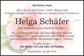 Traueranzeige von Helga Schäfer von WVG - Wochenspiegel Merseburg