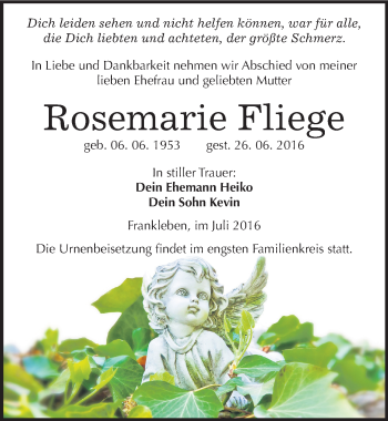 Traueranzeige von Rosemarie Fliege von Mitteldeutsche Zeitung Merseburg/Querfurt