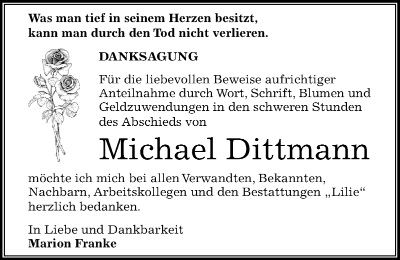  Traueranzeige für Michael Dittmann vom 02.07.2016 aus Mitteldeutsche Zeitung Dessau-Roßlau