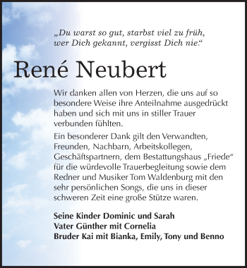 Traueranzeige von René Neubert von Mitteldeutsche Zeitung Dessau-Roßlau