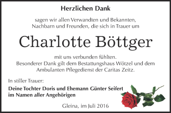 Traueranzeige von Charlotte Böttger von Super Sonntag Zeitz