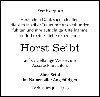 Traueranzeige von Horst Seibt von Mitteldeutsche Zeitung Bitterfeld