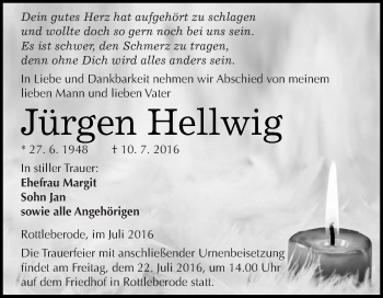 Traueranzeige von Jürgen Hellwig von WVG - Wochenspiegel SGH