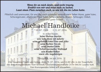 Traueranzeige von Michael Handloike von Mitteldeutsche Zeitung Naumburg/Nebra