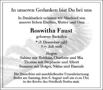 Traueranzeige von Roswitha Faust von Mitteldeutsche Zeitung Halle/Saalkreis