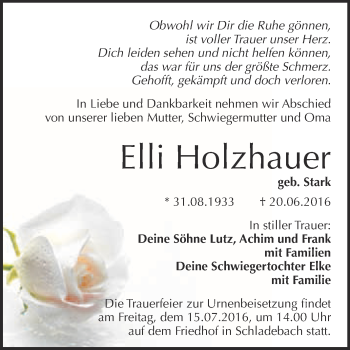 Traueranzeige von Elli Holzhauer von Super Sonntag Merseburg