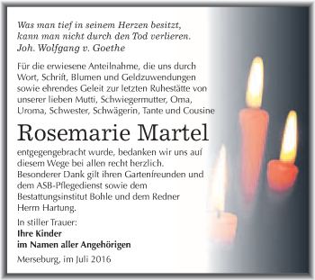 Traueranzeige von Rosemarie Martel von WVG - Wochenspiegel Merseburg