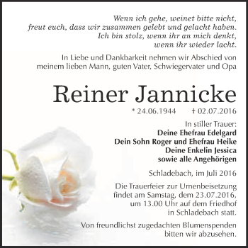 Traueranzeige von Reiner Jannicke von Super Sonntag Merseburg