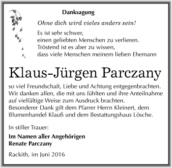 Traueranzeige von Klaus-Jürgen Parczany von Mitteldeutsche Zeitung Wittenberg