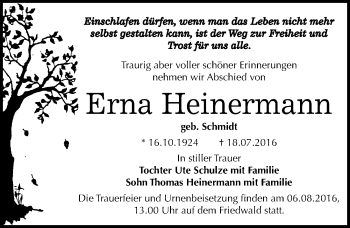 Traueranzeige von Erna Heinermann von Mitteldeutsche Zeitung Dessau-Roßlau