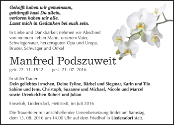 Traueranzeige von Manfred Podszuweit von Mitteldeutsche Zeitung Sangerhausen