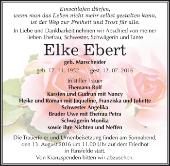 Traueranzeige von Elke Ebert von Mitteldeutsche Zeitung Quedlinburg