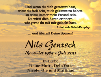 Traueranzeige von Nils Gentsch von Mitteldeutsche Zeitung Zeitz