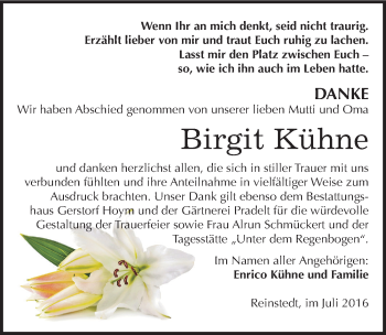 Traueranzeige von Birgit Kühne von Mitteldeutsche Zeitung Quedlinburg
