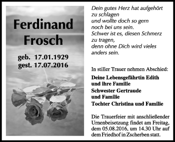Traueranzeige von Ferdinand Frosch von Mitteldeutsche Zeitung Halle/Saalkreis