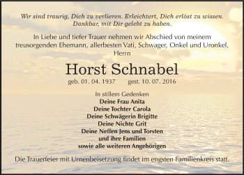 Traueranzeige von Horst Schnabel von Mitteldeutsche Zeitung Zeitz