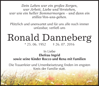 Traueranzeige von Ronald Danneberg von Mitteldeutsche Zeitung Dessau-Roßlau