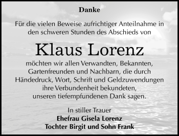 Traueranzeige von Klaus Lorenz von Mitteldeutsche Zeitung Dessau-Roßlau