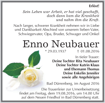 Traueranzeige von Enno Neubauer von Mitteldeutsche Zeitung Merseburg/Querfurt