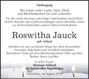 Traueranzeige von Roswitha Jauck von Super Sonntag Merseburg