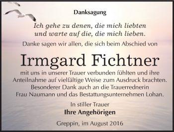 Traueranzeige von Irmgard Fichtner von Mitteldeutsche Zeitung Bitterfeld