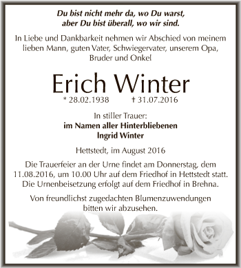 Traueranzeige von Erich Winter von Super Sonntag SGH Mansf. Land