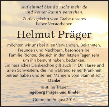 Traueranzeige von Helmut Präger von Mitteldeutsche Zeitung Wittenberg