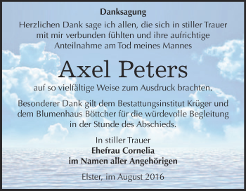 Traueranzeige von Axel Peters von WVG - Wochenspiegel Wittenberg