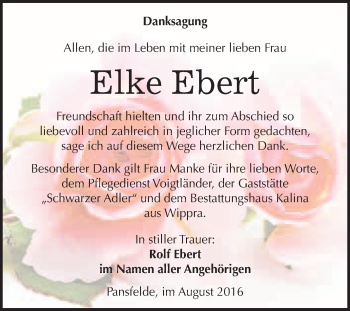 Traueranzeige von Elke Ebert von WVG - Wochenspiegel Quedlinburg