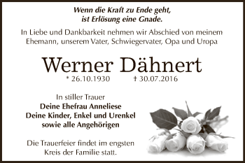 Traueranzeige von Werner Dähnert von WVG - Wochenspiegel Dessau / Köthen