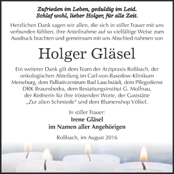 Traueranzeige von Holger Gläsel von WVG - Wochenspiegel Merseburg