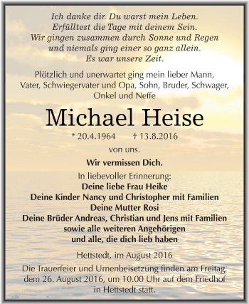 Traueranzeige von Michael Heise von Super Sonntag SGH Mansf. Land