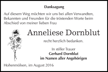 Traueranzeige von Anneliese Dornblut von WVG - Wochenspiegel NMB / WSF / ZTZ