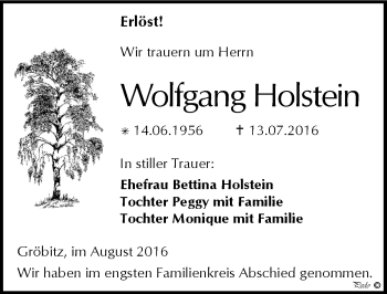 Traueranzeige von Wolfgang Holstein von Mitteldeutsche Zeitung Weißenfels