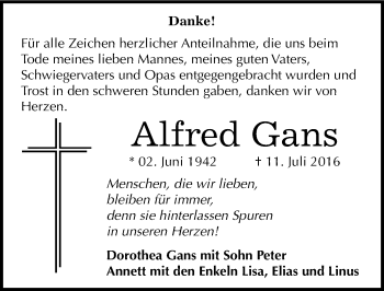 Traueranzeige von Alfred Gans von Mitteldeutsche Zeitung Bitterfeld
