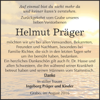 Traueranzeige von Helmut Präger von Super Sonntag Wittenberg