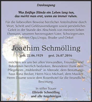 Traueranzeige von Joachim Schmölling von Super Sonntag SGH Mansf. Land