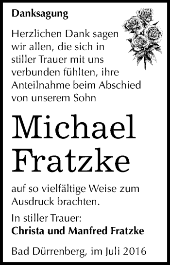 Traueranzeige von Michael Fratzke von Mitteldeutsche Zeitung Merseburg/Querfurt