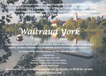 Traueranzeige von Waltraud York von Mitteldeutsche Zeitung Naumburg/Nebra