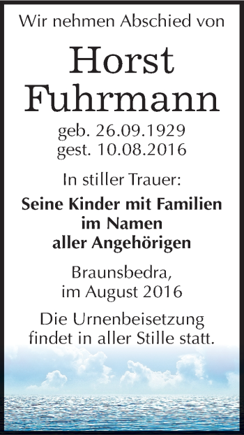 Traueranzeige von Horst Fuhrmann von Mitteldeutsche Zeitung Merseburg/Querfurt