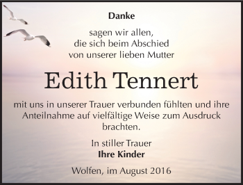 Traueranzeige von Edith Tennert von Mitteldeutsche Zeitung Bitterfeld