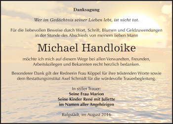 Traueranzeige von Michael Handloike von Mitteldeutsche Zeitung Naumburg/Nebra