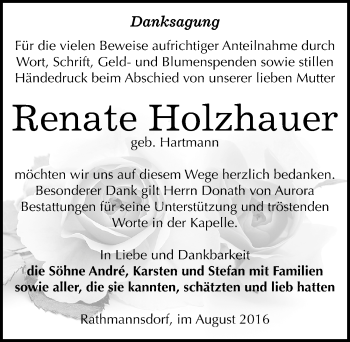 Traueranzeige von Renate Holzhauer von Mitteldeutsche Zeitung Bernburg