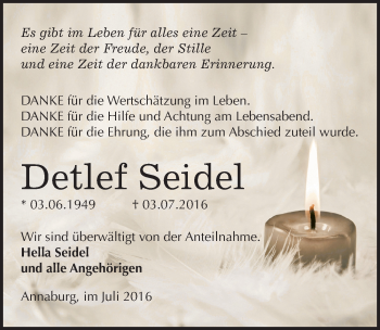 Traueranzeige von Detlef Seidel von Mitteldeutsche Zeitung Wittenberg