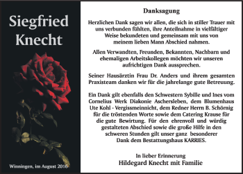 Traueranzeige von Siegfried Knecht von Mitteldeutsche Zeitung Aschersleben